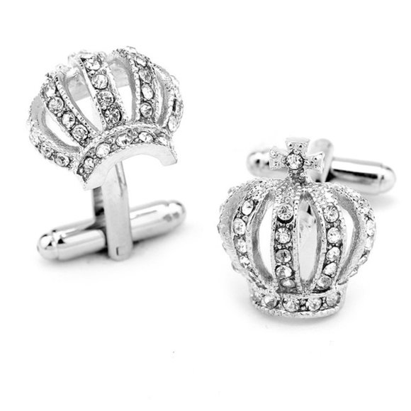 Vintage Rhinestone Silver Toned Crown Cuff Links - Picture 2 of 2